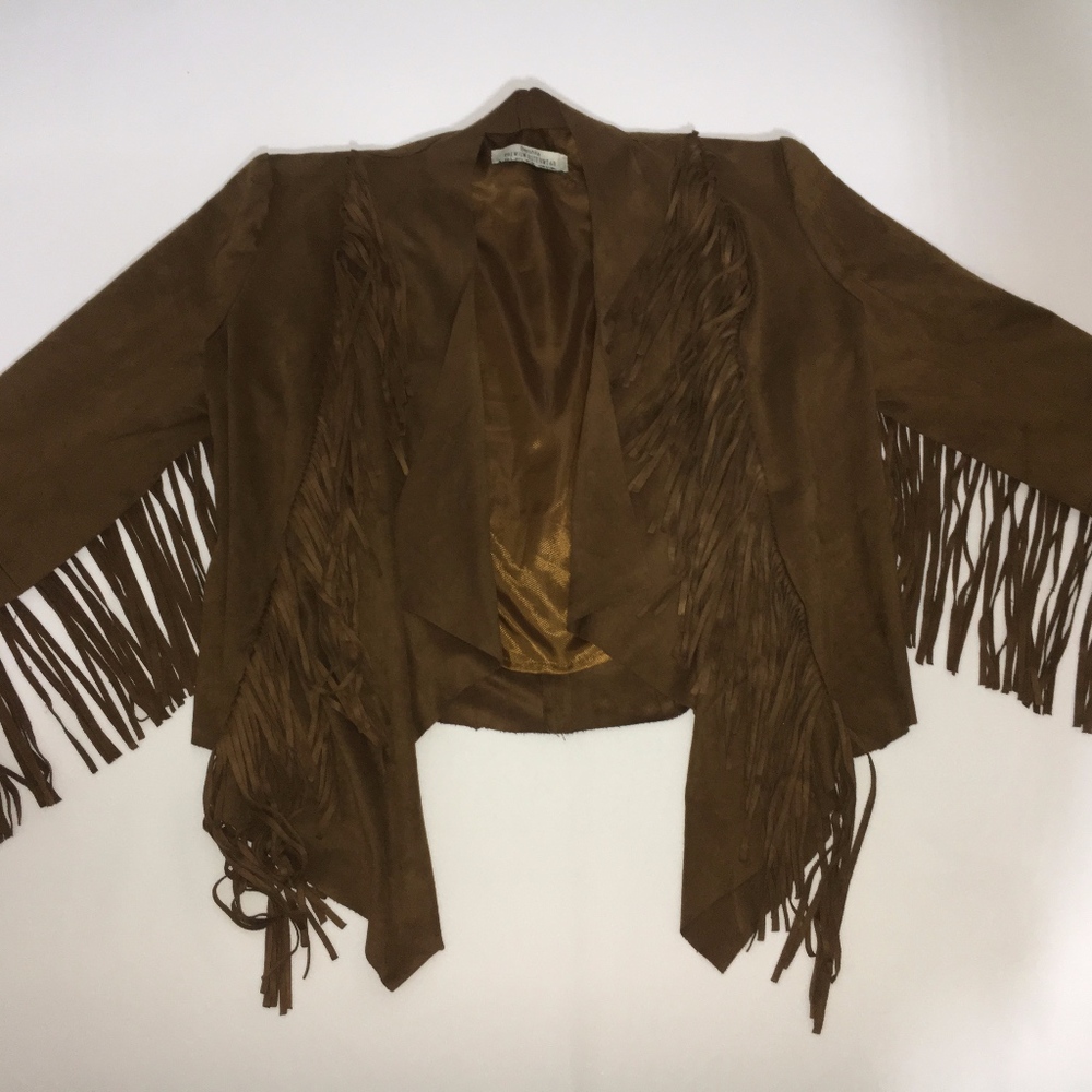 Bershka Cazadora brown suede fringe jacket